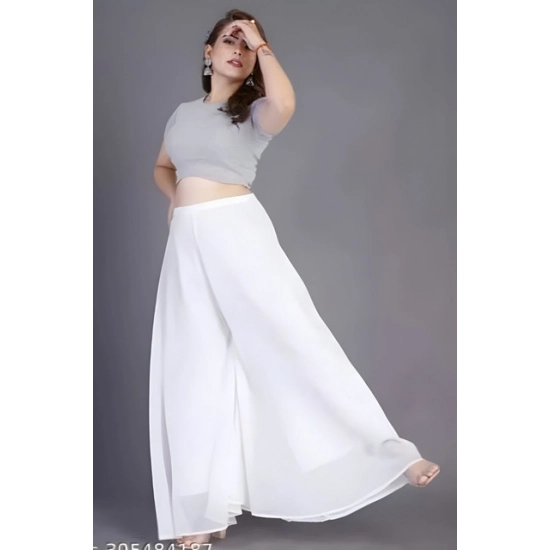 Generic Women's Pack of 2 Georgette Solid High Rise Wide Leg Flared Palazzos with Elastic Waist (White) Generic Women's Pack of 2 Georgette Solid High Rise Wide Leg Flared Palazzos with Elastic Waist (White)