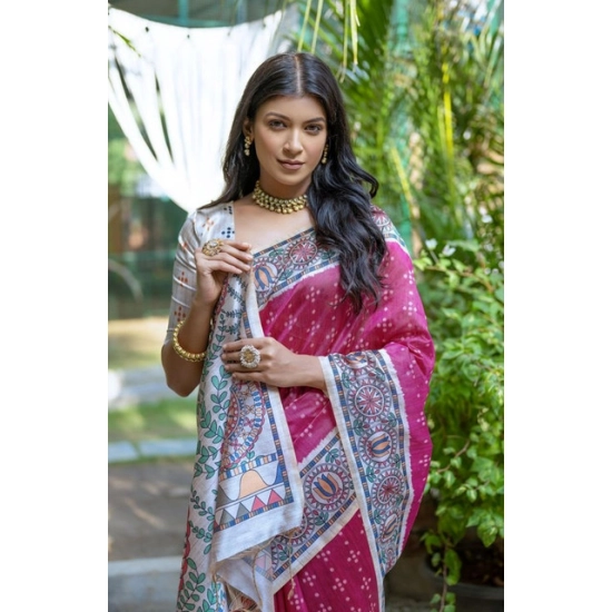 Generic Women's Faux_Tussar Geometric_Print Saree With Unstitched Blouse 5.5Mtr (Pink) Generic Women's Faux_Tussar Geometric_Print Saree With Unstitched Blouse 5.5Mtr (Pink)