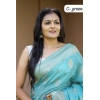 Generic Women's Soft Lichi Silk Printed Saree With Unstitched Blouse 5.5Mtr (Sky-Blue)