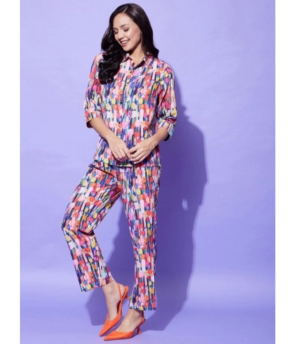 Generic Women's Polyester Floral 3-4th Sleeve Co-Ord Set (Multicolor)