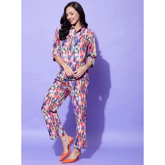 Generic Women's Polyester Floral 3-4th Sleeve Co-Ord Set (Multicolor) Generic Women's Polyester Floral 3-4th Sleeve Co-Ord Set (Multicolor)