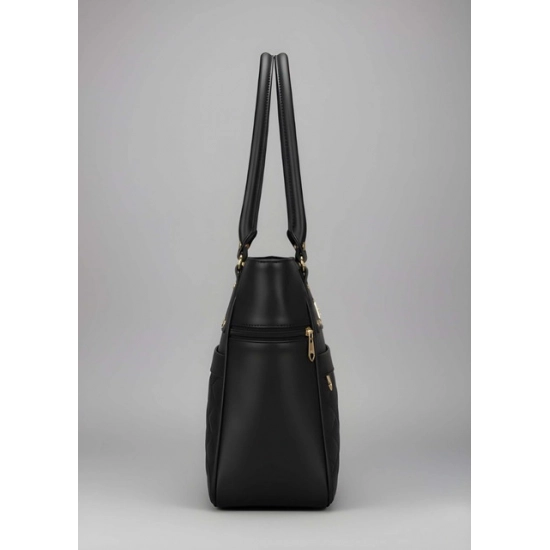 Women's PU Leather Solid Shoulder Zipper Handbag (Black)