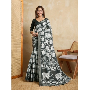 Generic Women's Silk Blend Printed Saree With Unstitched Blouse 5.5Mtr (Green)