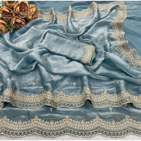 Generic Women's Satin Embellished Saree With Unstitched Blouse 5.5Mtr (Blue) Generic Women's Satin Embellished Saree With Unstitched Blouse 5.5Mtr (Blue)