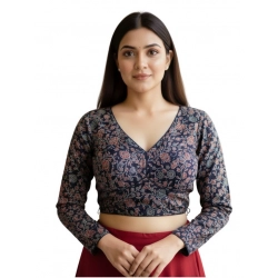 Generic Women's Ajrakh Cotton Printed V-Neck Padded Blouse (Navy 38 Ready (Self Alterable 36–40)