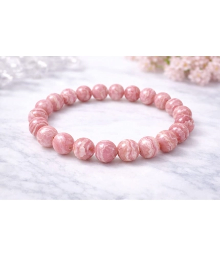 Generic Natural Crystal 8mm Rhodochrosite Bracelet (Pink)