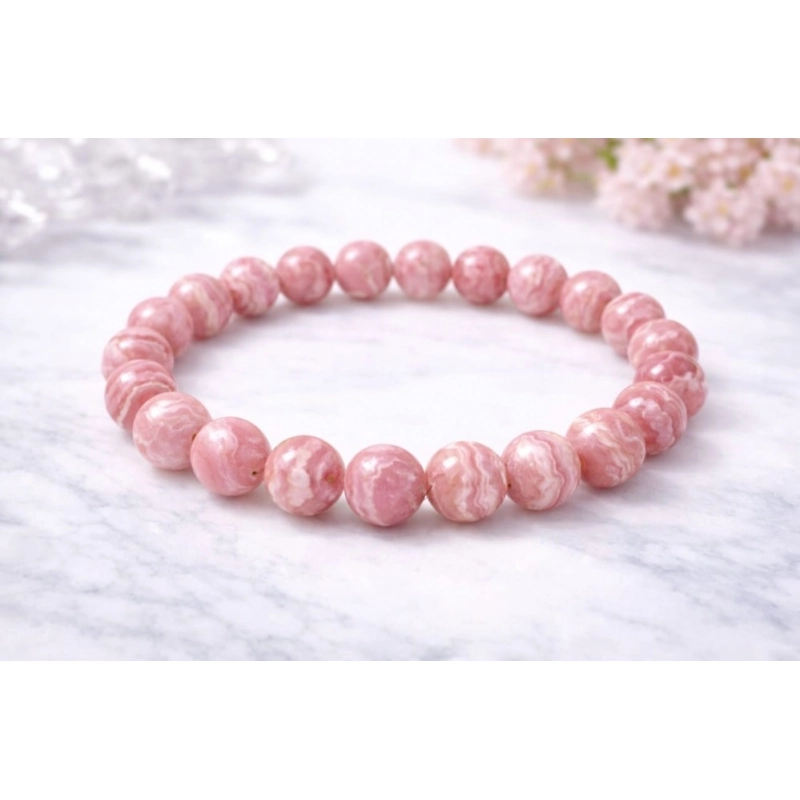 Generic Natural Crystal 8mm Rhodochrosite Bracelet (Pink)