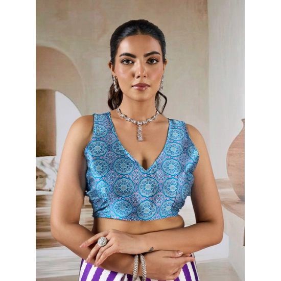 Generic Women's Satin Crepe Printed Saree With Unstitched Blouse 5.5Mtr (Purple)