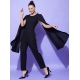 Generic Women's Polyeter Solid Cape Sleeve Jumpsuit (Black) Generic Women's Polyeter Solid Cape Sleeve Jumpsuit (Black)