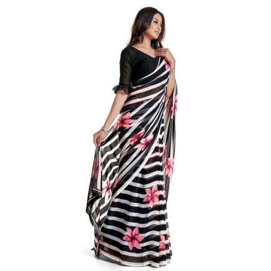 Generic Women's Georgette Printed Saree With Unstitched Blouse 5.5Mtr (Pink)