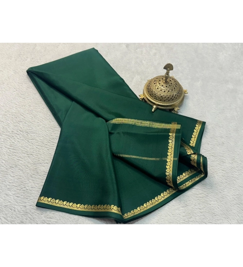 Generic Women's Crepe Chit Pallu Solid Saree With Unstitched Blouse 5.5Mtr (Green)
