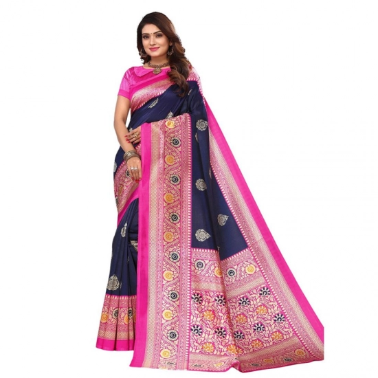 Generic Women's Litchi silk Printed Saree With Unstitched Blouse 5-6 Mtrs (Navy Blue) Generic Women's Litchi silk Printed Saree With Unstitched Blouse 5-6 Mtrs (Navy Blue)