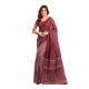 Generic Women's Linen Cotton Printed Ready To Wear With Pocket Saree With Unstitched Blouse 5.5 Mtr (Maroon)