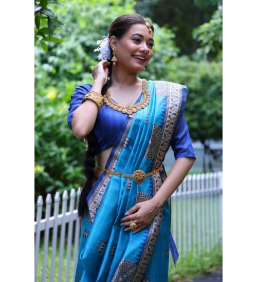 Generic Women's Faux_Tussar_Silk Printed Saree With Unstitched Blouse 5.5Mtr (Teal) Generic Women's Faux_Tussar_Silk Printed Saree With Unstitched Blouse 5.5Mtr (Teal)