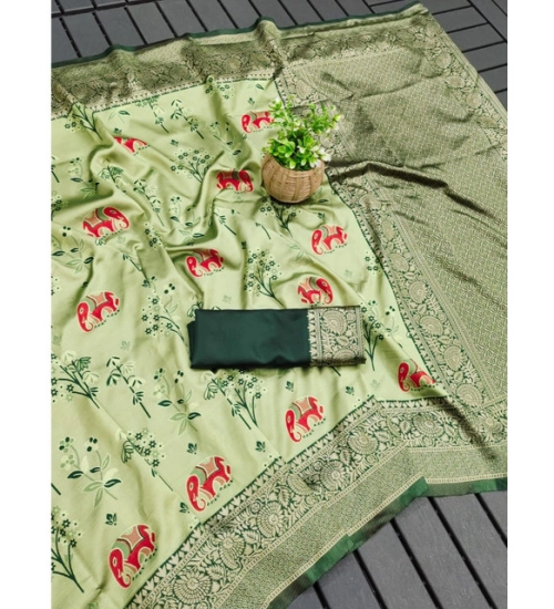 Generic Women's Soft Litchi Silk Jacquard Work Saree With Unstitched Blouse 5.5Mtr (Light Green)