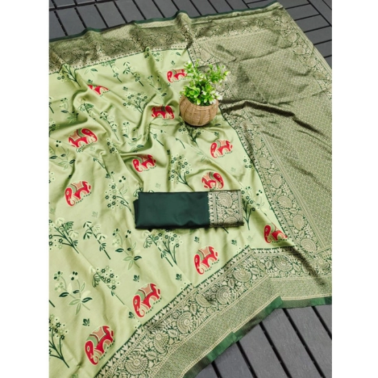 Generic Women's Soft Litchi Silk Jacquard Work Saree With Unstitched Blouse 5.5Mtr (Light Green) Generic Women's Soft Litchi Silk Jacquard Work Saree With Unstitched Blouse 5.5Mtr (Light Green)