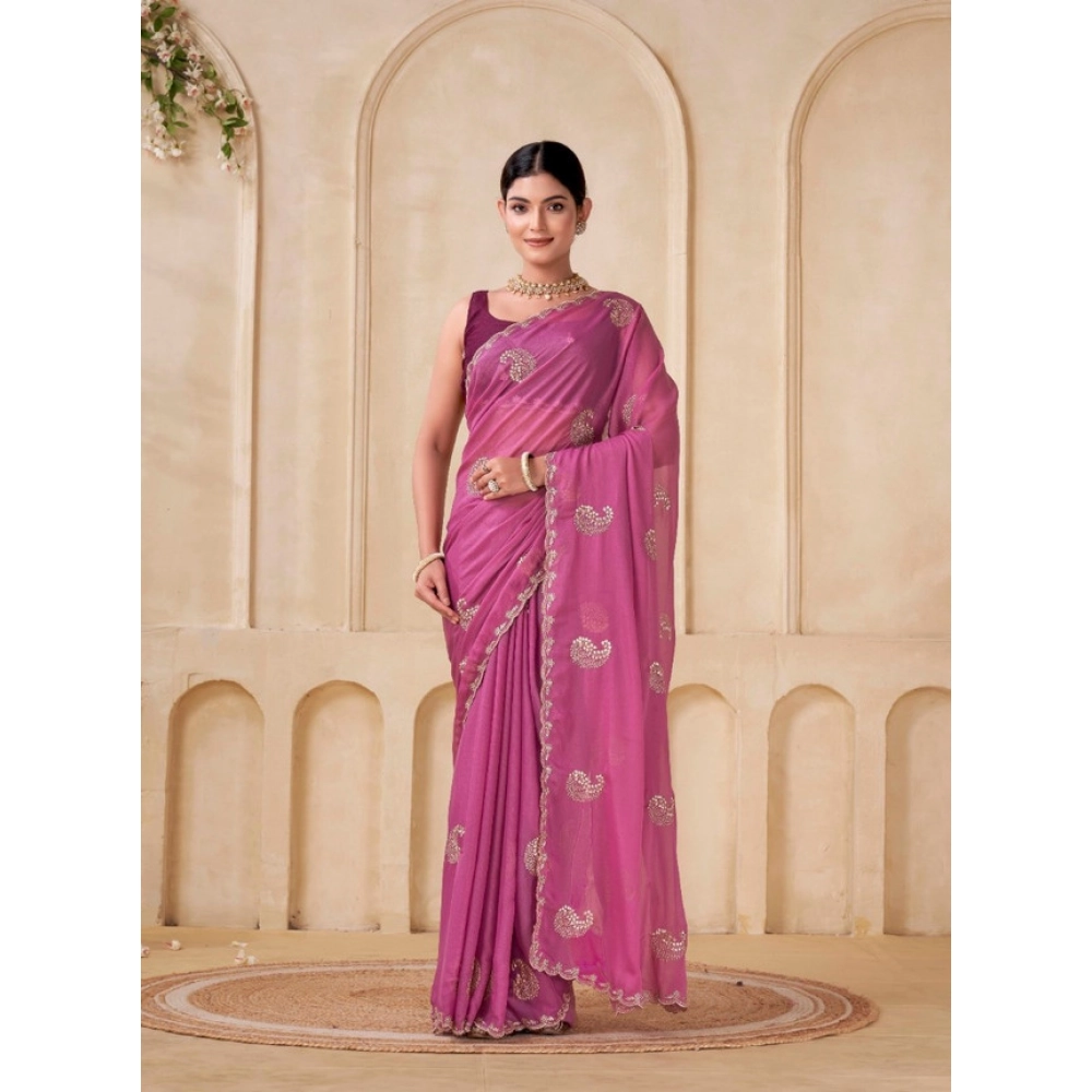 Generic Women's Digital Printed  Georgette Saree With Unstitched Blouse (Pink, 5-6 Mtrs)