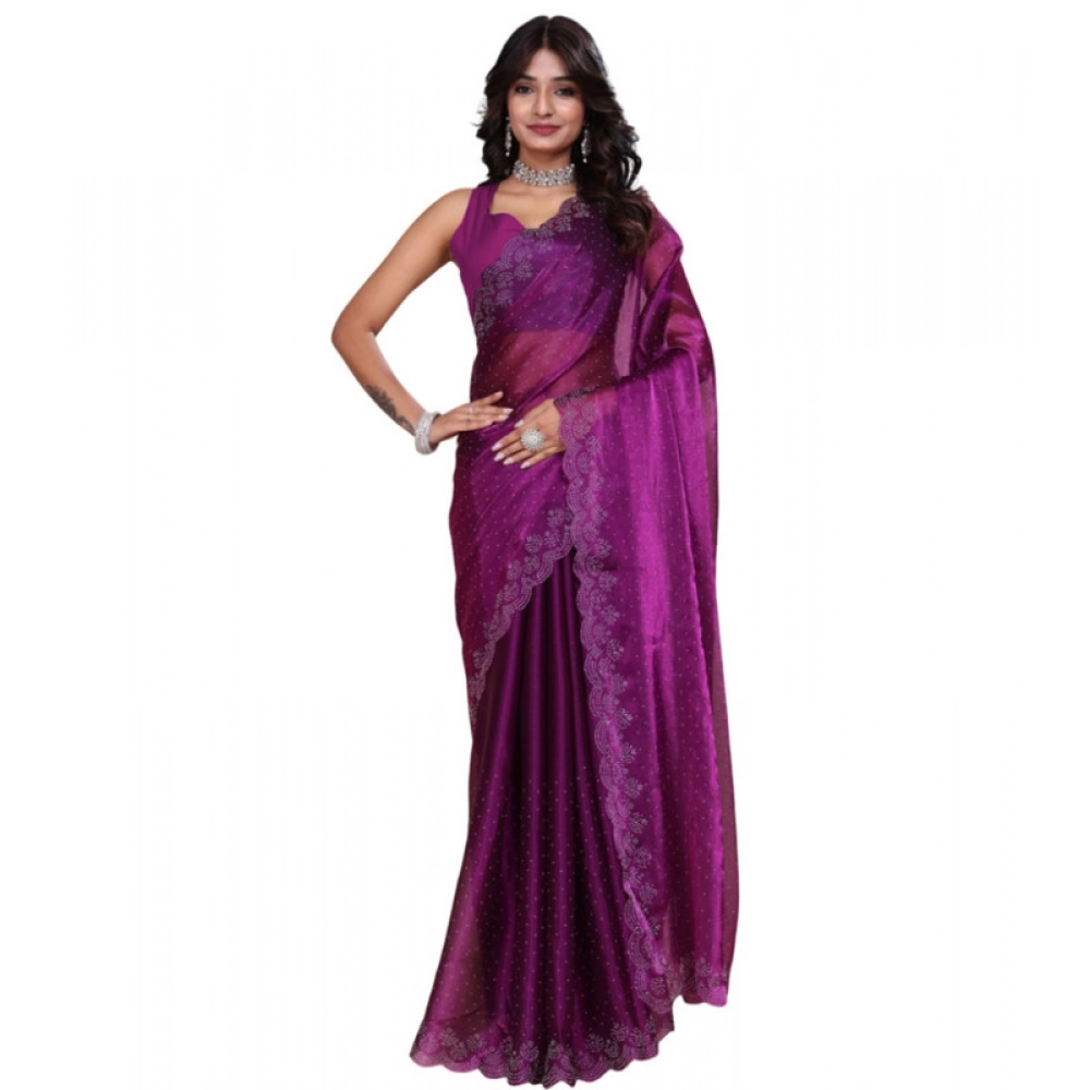 Generic Women's Tissue Pure Silk Embellished Bollywood Saree With Unstitched Blouse 5.5Mtr (Purple) Generic Women's Tissue Pure Silk Embellished Bollywood Saree With Unstitched Blouse 5.5Mtr (Purple)