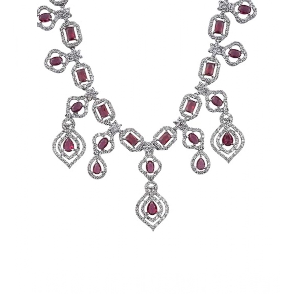 Generic Women's Brass Silver Plated Necklace set (Red)