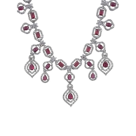 Generic Women's Brass Silver Plated Necklace set (Red)