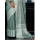 Generic Women's Linen Printed Saree With Unstitched Blouse 5.5Mtr (Sea Green)