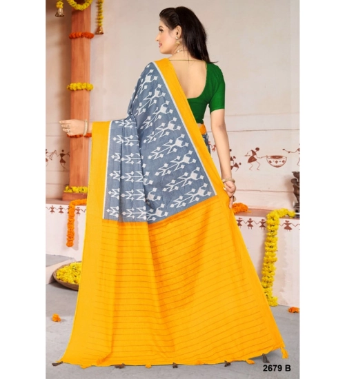 Generic Women's Soft Pure Cotton Printed Saree With Unstitched Blouse 5.5Mtr (Yellow)