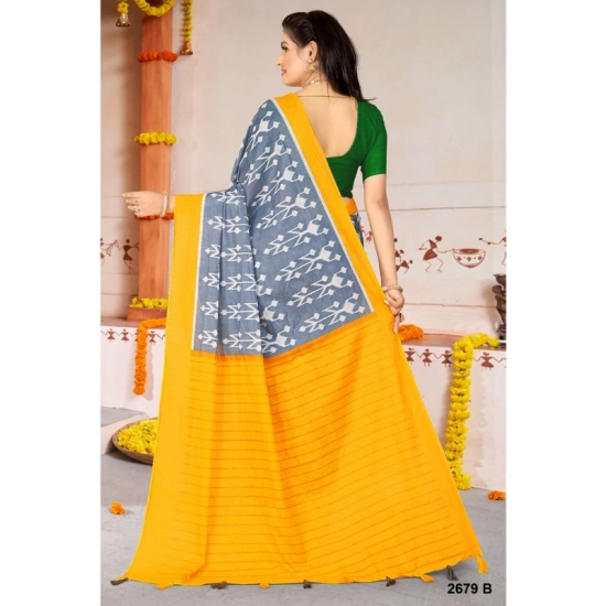 Generic Women's Soft Pure Cotton Printed Saree With Unstitched Blouse 5.5Mtr (Yellow)