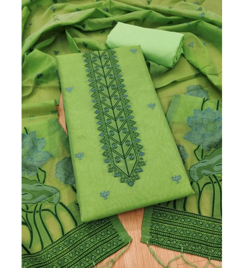 Generic Women's Banarasi Silk Printed Unstitched Salwar Suit Material With Dupatta (Pista, 3Mtrs)