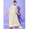 Generic Women's Satin Colour Blocking Kaftan Dress (Multicolor)