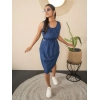 Generic Women's Denim Solid Sleeveless Dress (Blue)
