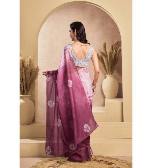 Generic Women's Faux_Linen Printed Ready-to-Wear Saree With Unstitched Blouse 5.5 Mtr (Wine)