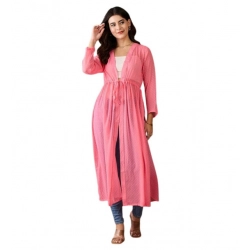 Generic Women's Chiffon Self Design Long Sleeves Shrug (Pink)