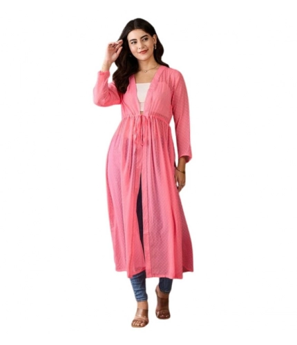 Generic Women's Chiffon Self Design Long Sleeves Shrug (Pink)