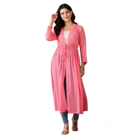 Generic Women's Chiffon Self Design Long Sleeves Shrug (Pink)