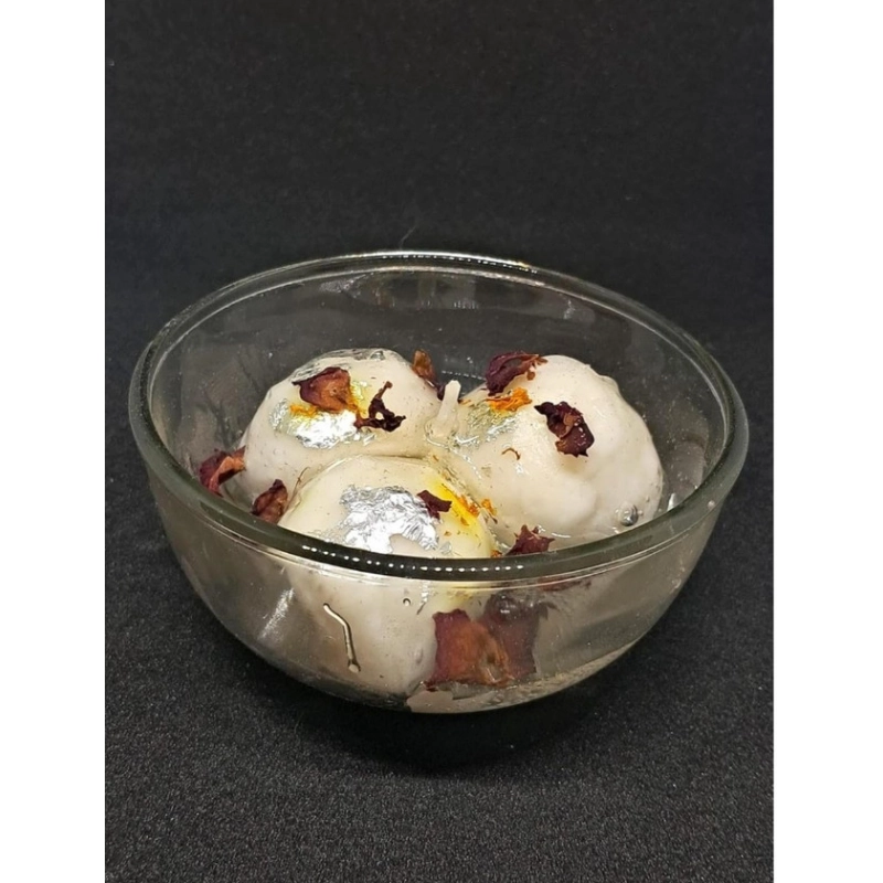 Generic Soya Wax, Glass Rasgulla-Style Candle 3 Rasagulla in a Single Bowl