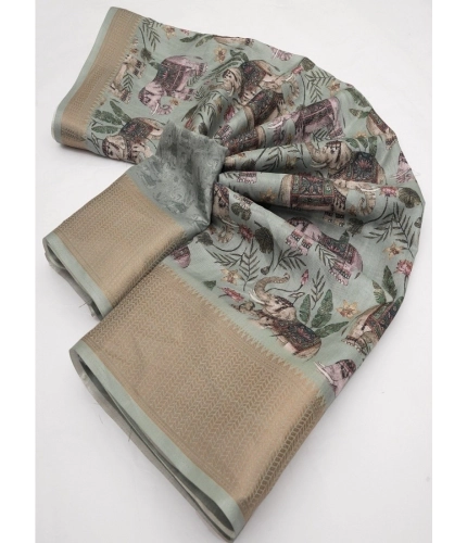 Generic Women's Cotton Silk Printed Saree With Unstitched Blouse 5.5Mtr (Green)