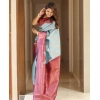 Generic Women's Soft Lichi Silk Printed Saree With Unstitched Blouse 5.5Mtr (Light-Blue)