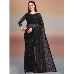 Generic Women's Net Self Design Saree With Unstitched Blouse 5.5Mtr (Black)