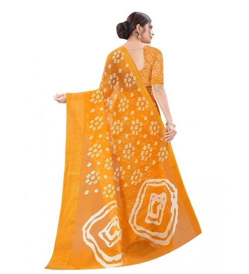 Generic Women's Cotton Silk Bandhni Saree With Unstitched Blouse 5.5Mtr (Yellow)