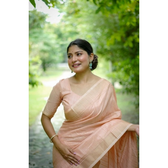 Generic Women's Faux_Banarasi Lining Pattern Saree With Unstitched Blouse 5.5Mtr (Peach) Generic Women's Faux_Banarasi Lining Pattern Saree With Unstitched Blouse 5.5Mtr (Peach)