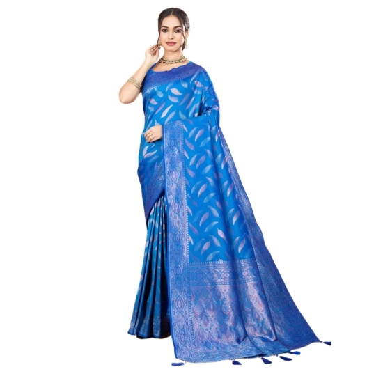 Generic Women's Soft Silk Jacquard Saree With Unstitched Blouse 5.5Mtr (Blue)