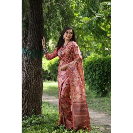 Generic Women's Faux_Tussar_Silk Abstract_Print Saree With Unstitched Blouse 5.5Mtr (Peach) Generic Women's Faux_Tussar_Silk Abstract_Print Saree With Unstitched Blouse 5.5Mtr (Peach)