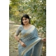 Generic Women's Silk_Blend Checked Saree With Unstitched Blouse 5.5Mtr (Sky_Blue)