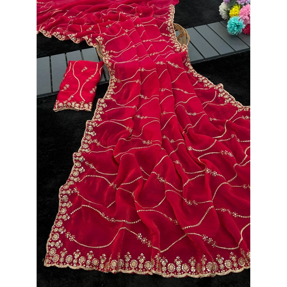 Generic Women's Jimmy Choo Embellished Saree With Unstitched Blouse 5.5Mtr�(Pink)