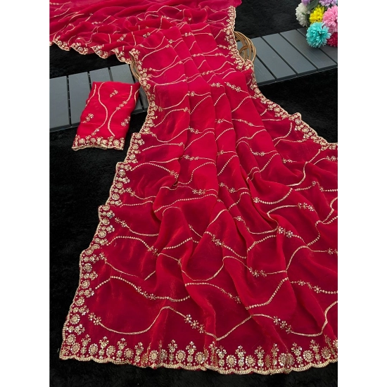 Generic Women's Slik Embellished Saree With Unstitched Blouse 5.5Mtr (Pink)