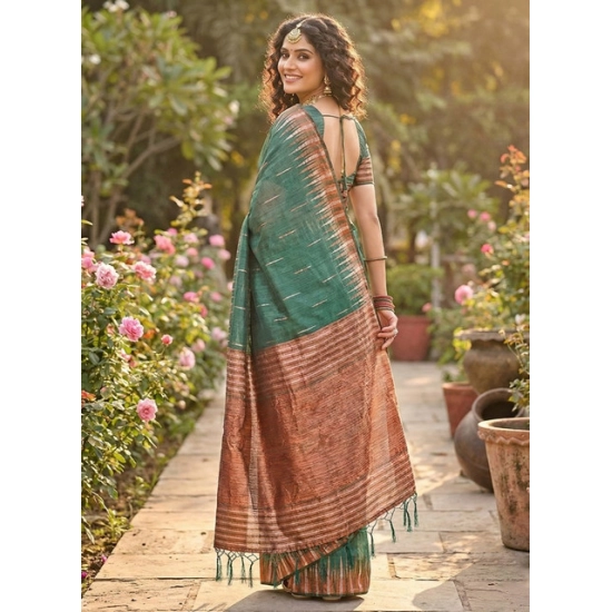 Generic Women's Linen Cotton Printed Saree With Unstitched Blouse 5.5Mtr (Green) Generic Women's Linen Cotton Printed Saree With Unstitched Blouse 5.5Mtr (Green)