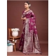 Generic Women's Banarasi Silk Printed Saree With Unstitched Blouse 5.5Mtr (Purple)