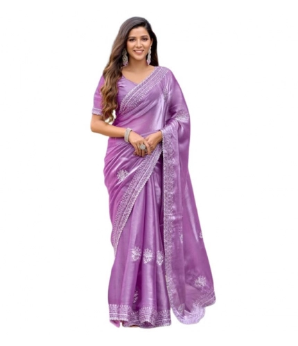 Generic Women's Faux Shimmer Floral Ready to wear Saree With Unstitched Blouse 5.5Mtr (Lavender) Generic Women's Faux Shimmer Floral Ready to wear Saree With Unstitched Blouse 5.5Mtr (Lavender)