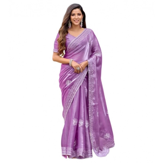 Generic Women's Faux Shimmer Floral Ready to wear Saree With Unstitched Blouse 5.5Mtr (Lavender) Generic Women's Faux Shimmer Floral Ready to wear Saree With Unstitched Blouse 5.5Mtr (Lavender)