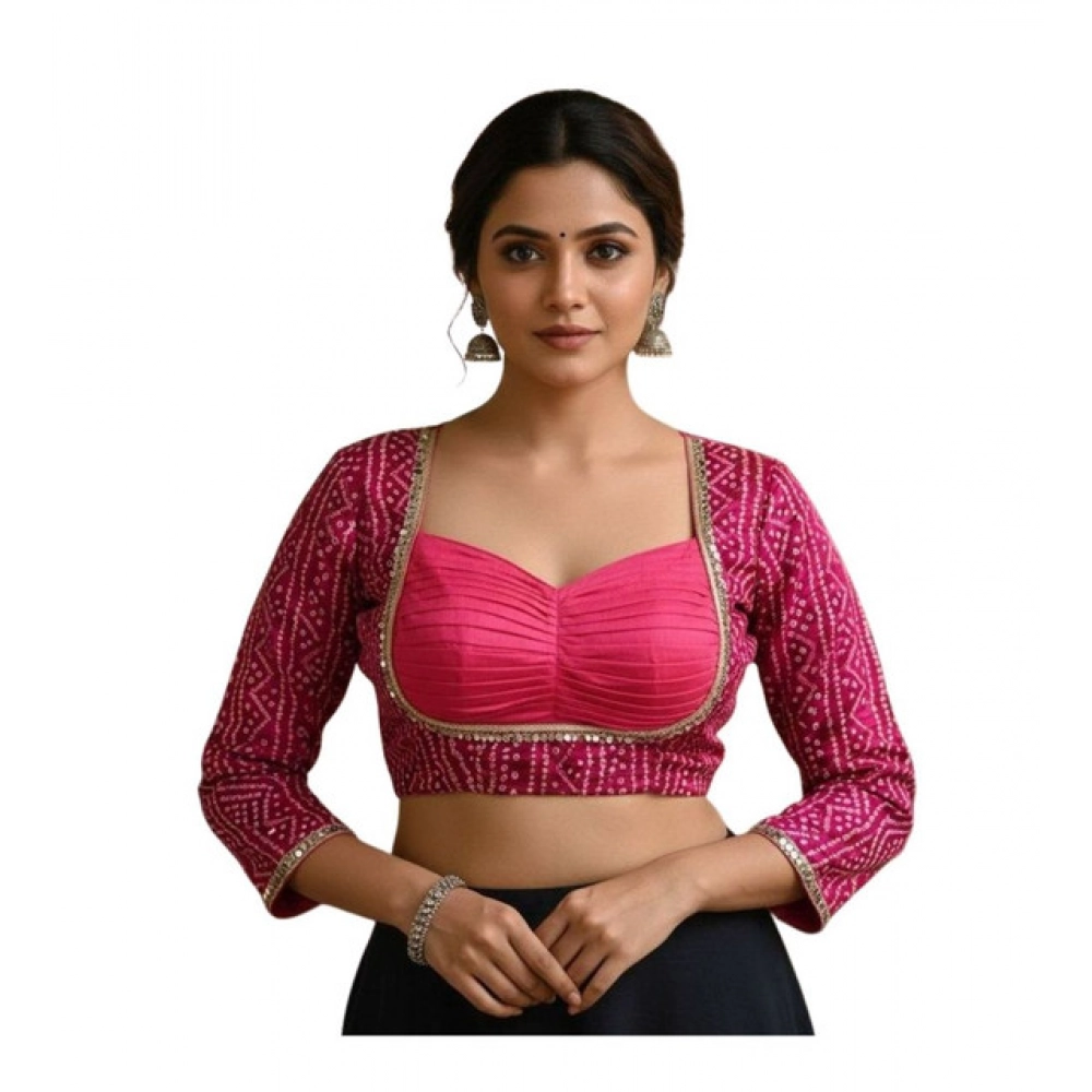Generic Women's Rayon Sabyasachi Style Round Neck Padded Blouse (Pink, 38 Ready Size (Self-Alterable 36–40)